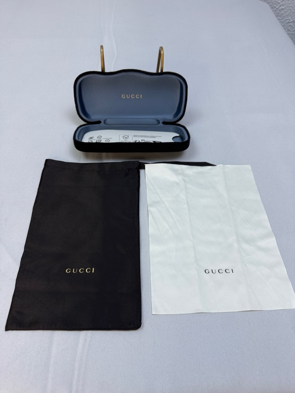 Gucci Black Exterior Sunglasses Case Gold Logo regular size